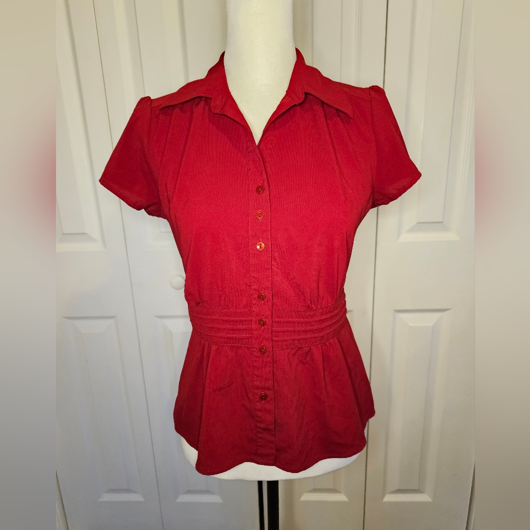 Red Button Collared Blouse